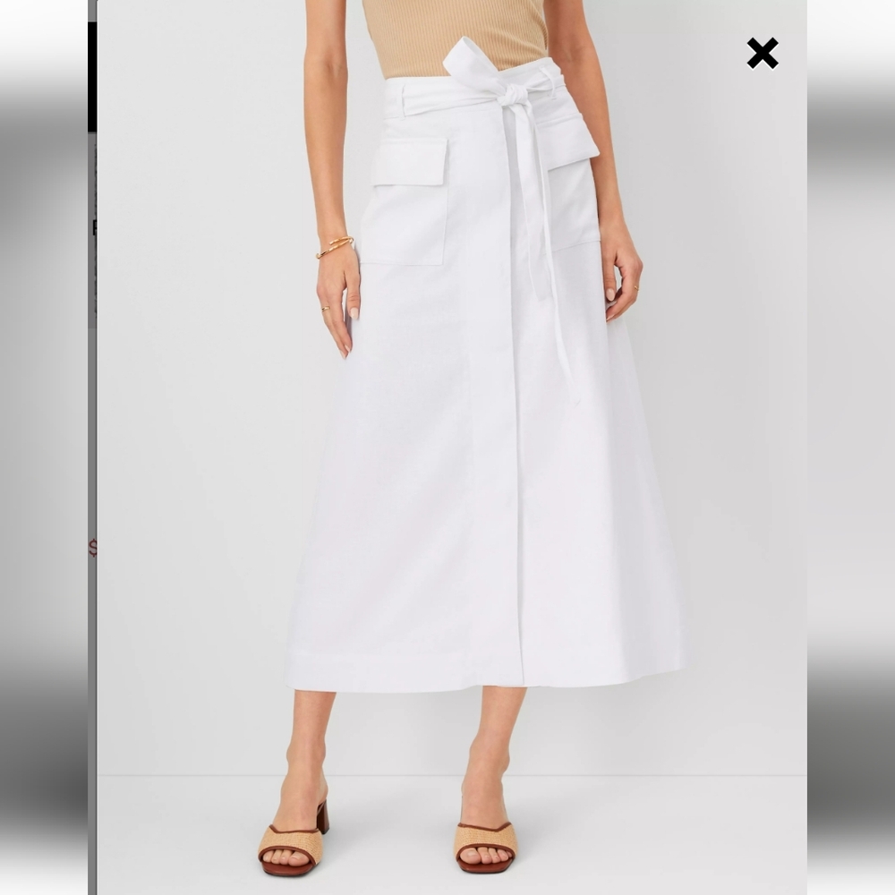 New Ann Taylor white linen blend cargo midi skirt 10P